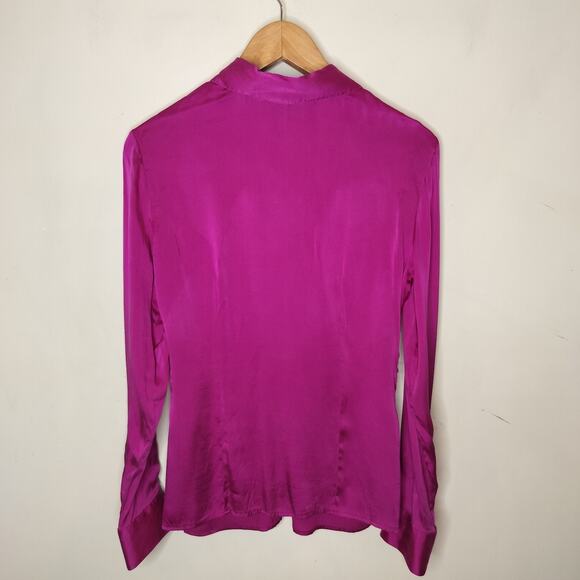 Cache Silk Blouse Button Up Stretch Ruched Long Sleeve - Picture 7 of 8